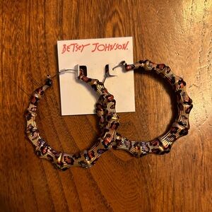 Betsey Johnson Bamboo Shaped Leopard Print Hoop Earrings NEW!!